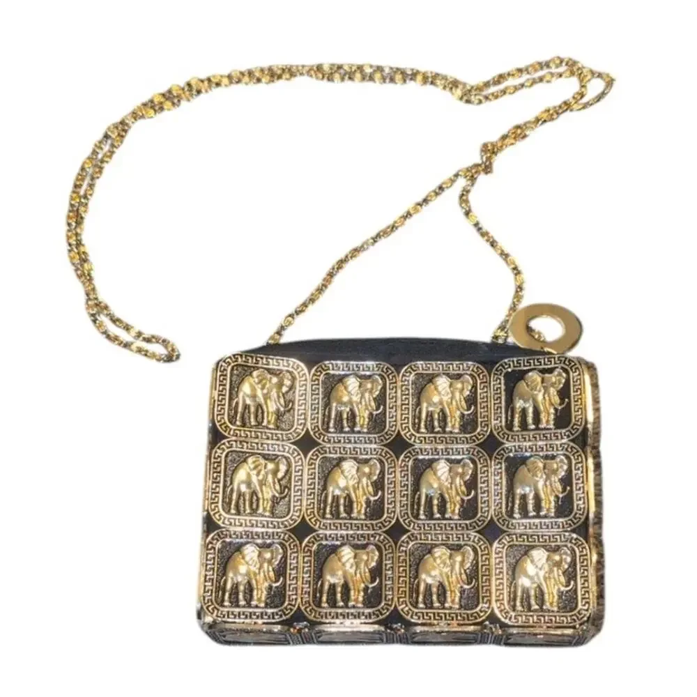 Vintage 1990s Elephant Metal Tile & Chain Crossbody Purse - Picture 3 of 5